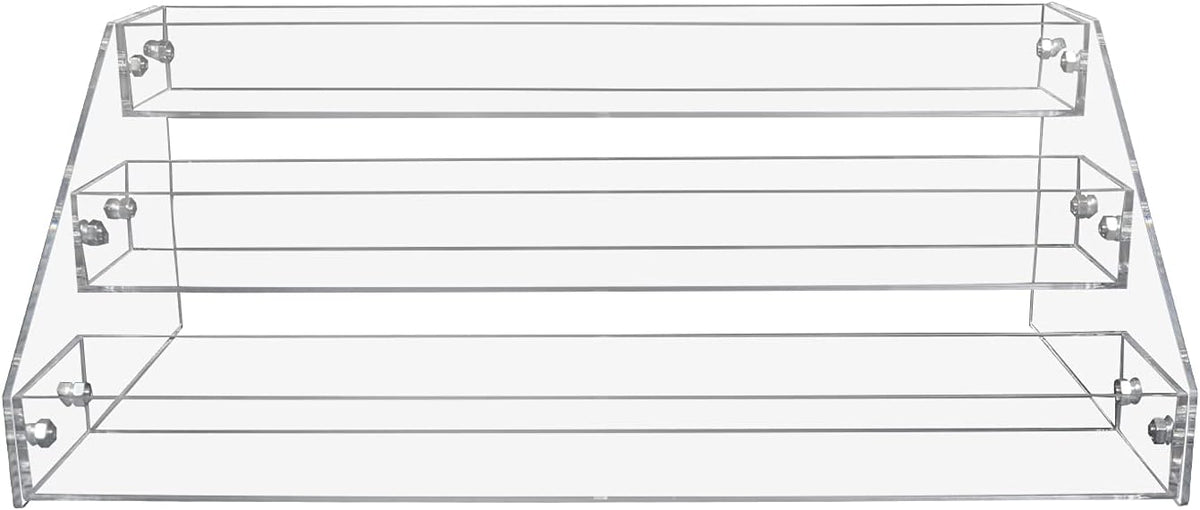 PMMASTO Widen Tiered Spice Rack, Seasoning Organizer, Clear Acrylic Vertical Shelves Can Organizer for Countertop, Cabinet, Pantry, Kitchen Organization and Storage - 3 Tier
