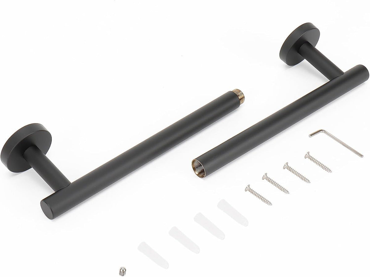 NearMoon Bath Towel Bar, Bath Accessories Thicken Stainless Steel Shower Towel Rack for Bathroom, Towel Holder Wall Mounted (2 Pack, Matte Black, 18 Inch)