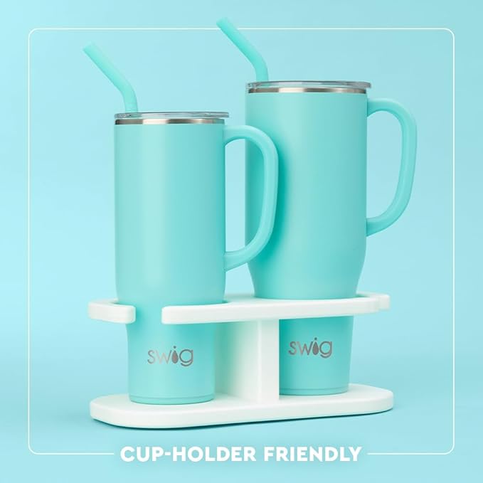 Swig Life 40oz Mega Mug, 40 oz Tumbler with Handle and Straw, Cup Holder Friendly, Dishwasher Safe, Extra Large Insulated Tumbler, Stainless Steel (Oh Happy Day)