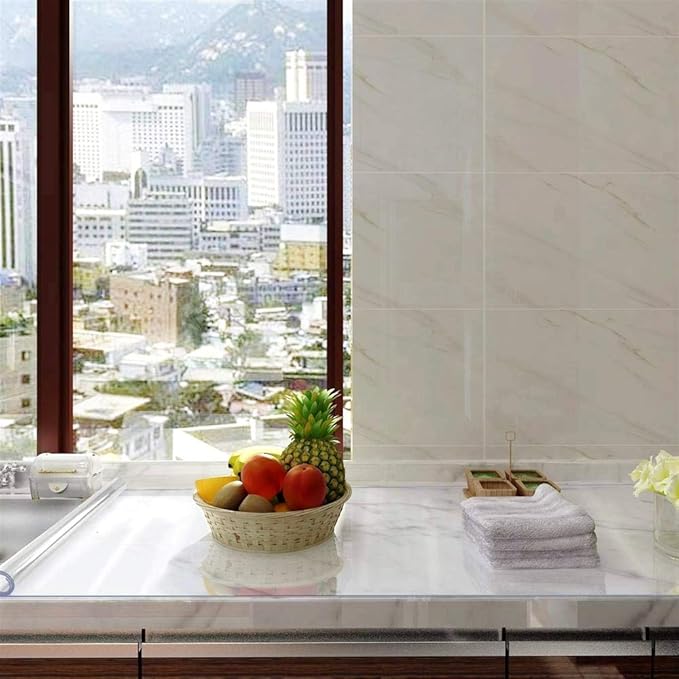 NECAUX Custom Multisize 1.5mm Thick Clear PVC Table Cover Protector - 60 x 60 Inch Water Resistant Square ECO Plastic Crystal Dining Room Table Cover Vinyl Non-Slip Desk Pad for Kid's Table