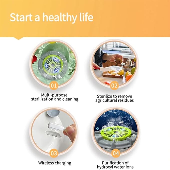Efficient Portable Fruit and Vegetable Washers, Fruit and Vegetable Cleaning Machine, Electric Fruit Cleaner for Washing Fruits, Vegetables, Grain, Meat, Water-Proof & Wireless Charging (E)