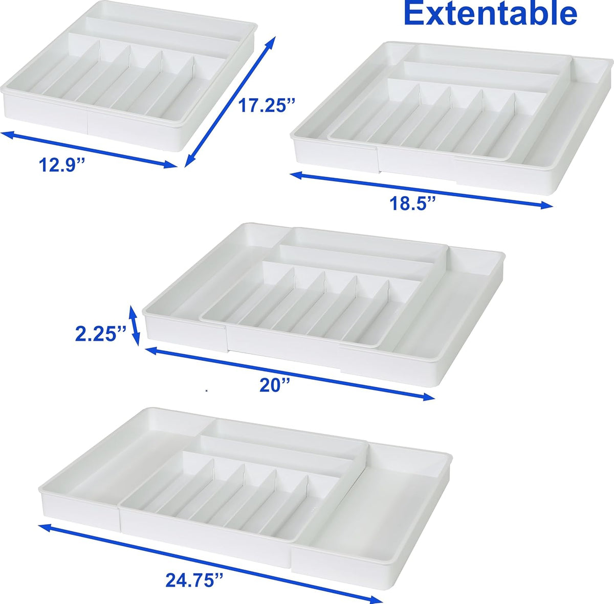Simple Houseware Expandable & Adjustable Cutlery Drawer Organizer - Large Utensil and Flatware Tray for Kitchen Drawers, White