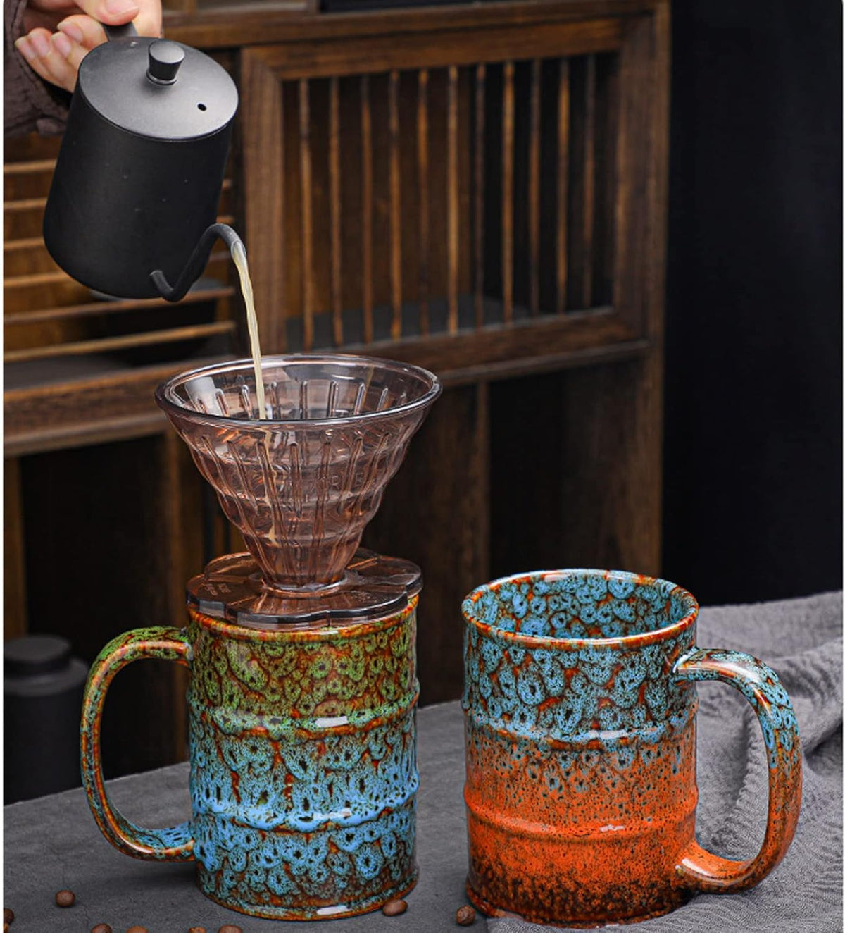 Yellow and Red 20 oz Ceramic Coffee Mugs - Large, Dishwasher and Microwave Safe for Office and Home