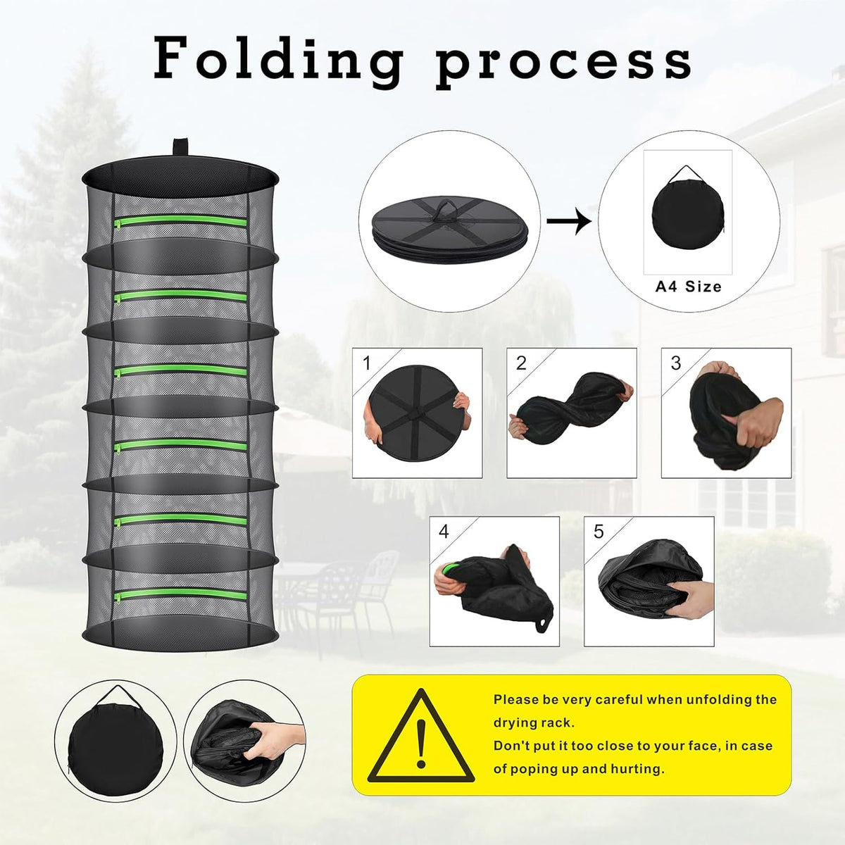 Herb Drying Rack with Mesh Design - Hanging Herb Dryer with Green Zipper for Garden, Home, Indoor or Outdoor Use (6layer)