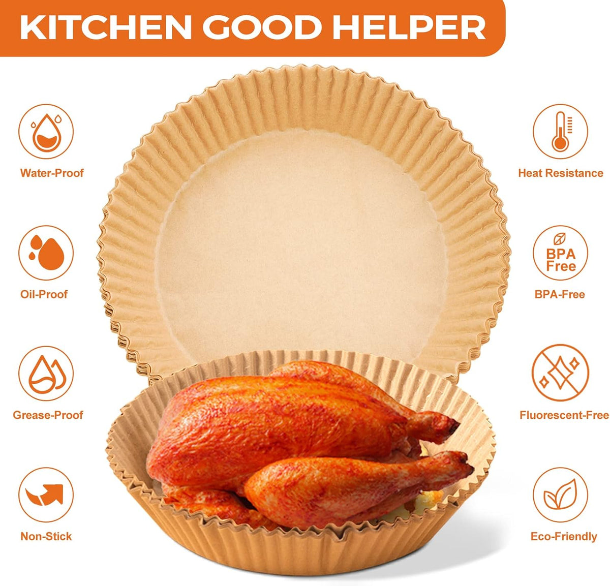 Air Fryer Liners Disposable - 50 PCS 8 Inch Air Fryer Parchment Paper Round, Non-Stick Food Grade Paper Liner for Baking Roasting Microwave