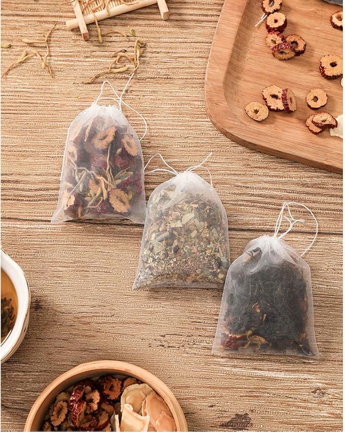 200Pcs Empty Tea Filter Bags for Loose Tea Herb Spice Mesh Drawstring Seal Infuser Strainer Bags (2.36x2.75inch)