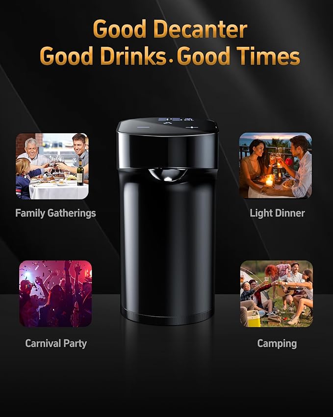 5-in-1 Electric Wine Decanter with Aerator,Digital Alcohol Bottle Dispenser Adjustable Dosing,Smart Whiskey Pourer, Liquor/Spirits Pump Automatic,Nice Gifts for Women Men Mom Dad Husband Boss(Black)