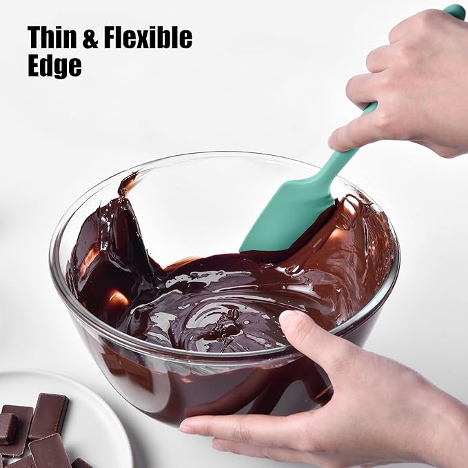 Doosu 18/8 Stainless Steel Food-Grade Measuring Coffee Scoop with 8.5in Long Handle (1 & 2 Tbsp) and 600°F Heat Resistant Mini Food-Grade Silicone Bowl Scraper (Aqua Sky)
