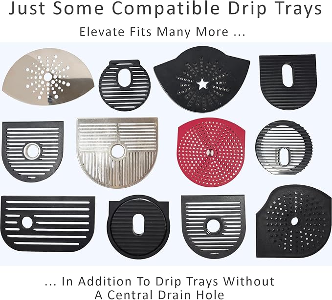 Elevate Anti-Splash Cup Riser Accessory for most Keurig K-cup, Cuisinart Single Serve, and other Coffee Makers, Adjustable for Cup Size and Drip Tray Type (Light Gray with Black Base)