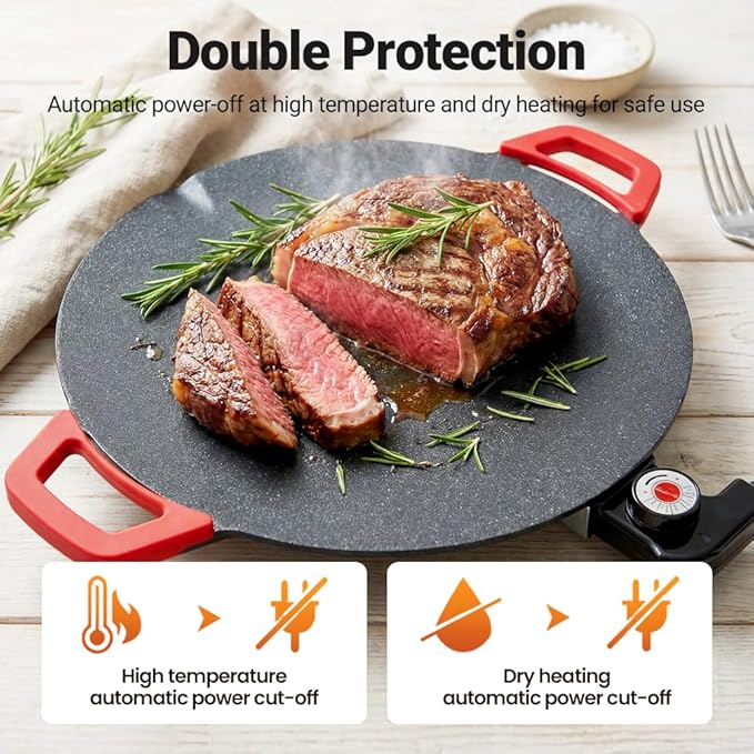 Electric Indoor Smokeless Non-stick Grill Pan, 2026 Upgraded Smokeless Indoor Electric Grill & Nonstick Griddle Compact & Versatile Cooking for Steaks, Pancakes, and BBQ (14 Inches)