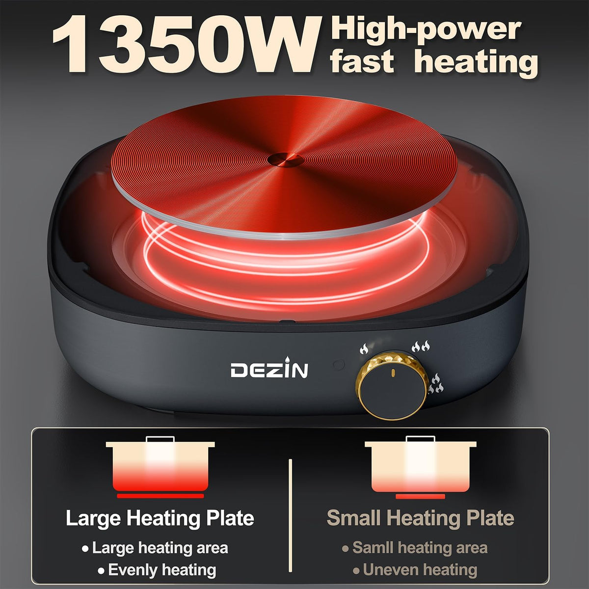 Dezin Hot Pot Electric with Divider, 4L Electric Shabu Shabu with Dual-Flavor Pot,3.7" Depth Nonstick Dual Side with Multi-Power Control for Party, Family and Friend Gathering