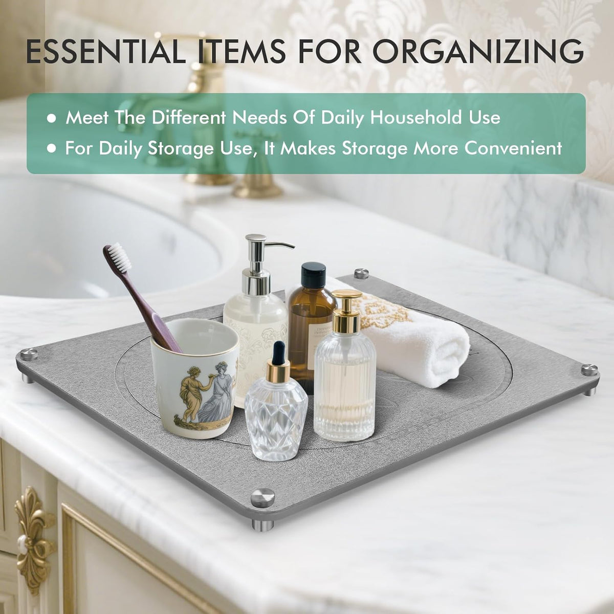 Stone Drying Mat For Kitchen Counter Superb Absorbent Diatomaceous Earth Mats with Non-Slip Feet Quick Dry Stone Dish Drying Pad Dish Pad Multi-Purpose(Floral-MediumGray, 15.7" x 11.8")