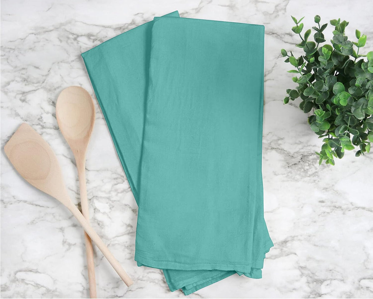 RUVANTI Flour Sack Towels 12 Pack 28 x 28 Inches, Ring Spun 100% Cotton Dish Towel, Machine Washable, Absorbent - Flour Sack Kitchen Towels for Drying and Cleaning - Turquoise