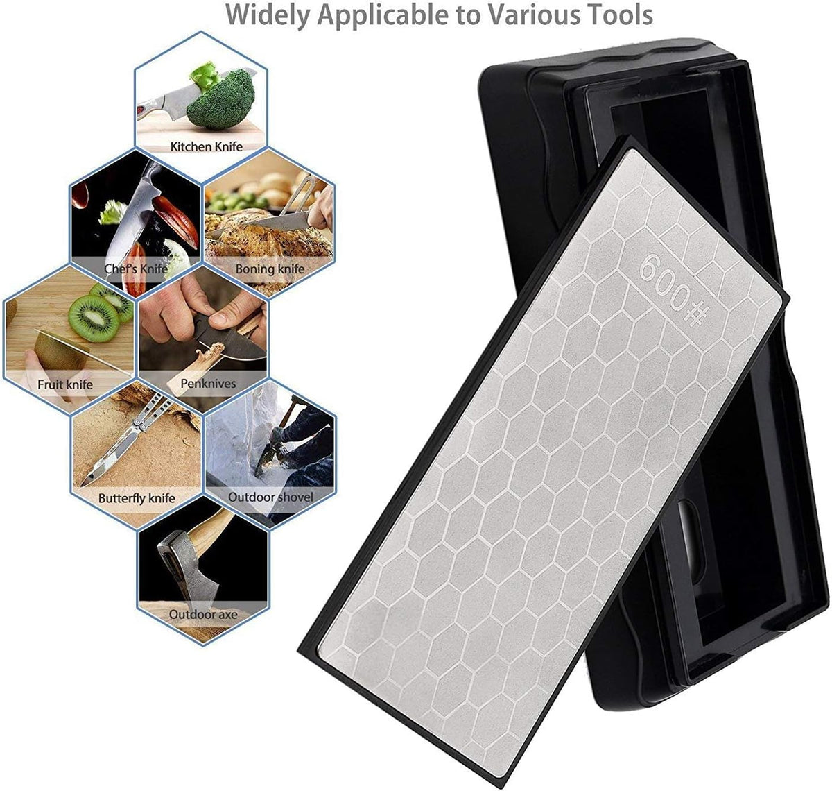 Double-sided Diamond Sharpening Stone,YCAMMIN Knife Sharpener Stone diamond sharpener Honeycomb Surface Plate with Non-slip Base for Scissors Knives Outdoor Kitchen Sharpen Tools (600/1200 Grit)