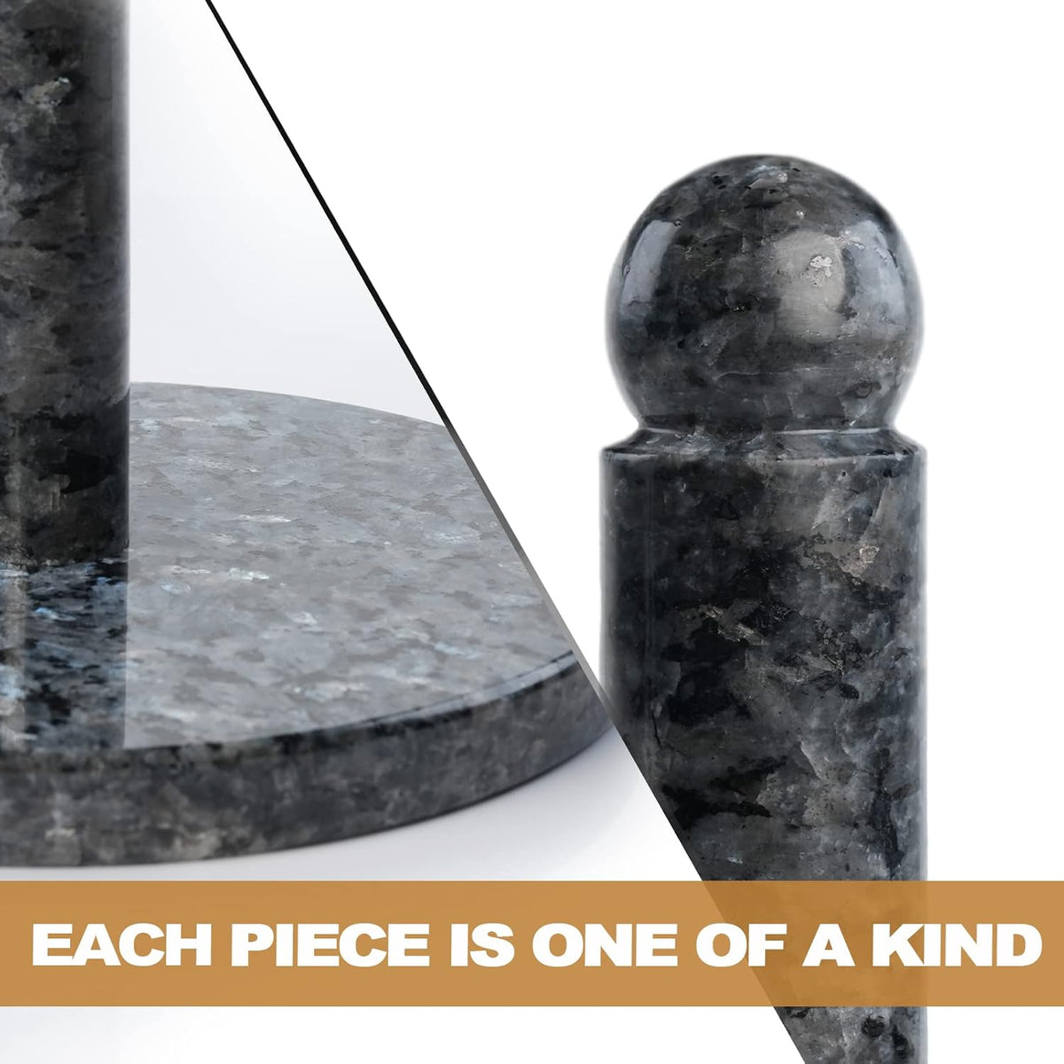 Koville Norwegian Natural Granite Paper Towel Holder Countertop, Genuine Stone Paper Towel Holder Stand for Kitchen Organization/Storage, Fit for Standard or Jumbo-Sized Rolls(Blue Pearl)