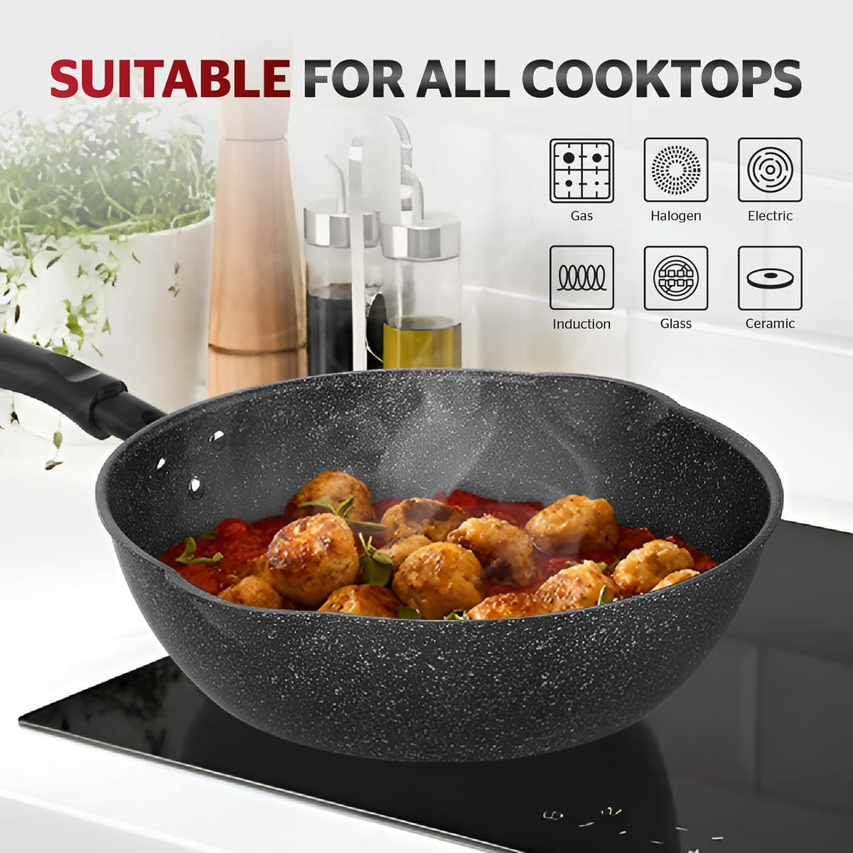 Sunhouse – 10 Inch / 26 cm Non-Stick Deep Frying Pan with Double Pour Spouts, 5-Layer Whitford Non-Stick Coating, PFOA-FREE, Stay-Cool Handle, Induction Compatible with All Cooktops