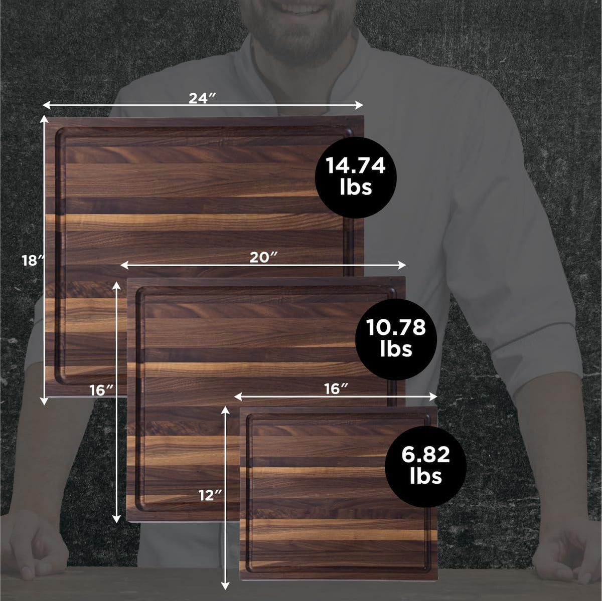 Medium Wood Cutting Board from American Walnut - A Butcher Block That Comes with Juice Groove for Cutting Meat and Juicy Veggies Easily - Walnut Chopping Board - 16x12x1.5 inches