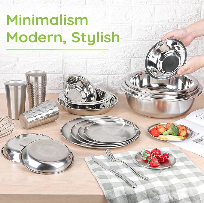 304(18/8) Stainless Steel Mixing Bowls for Kitchen, 6 Pack 7" 21.22 fl.oz Metal Mixing Bowls Set Stackable for Baking Serving Cooking Food Prep Storage Dishwasher Safe Lightweight
