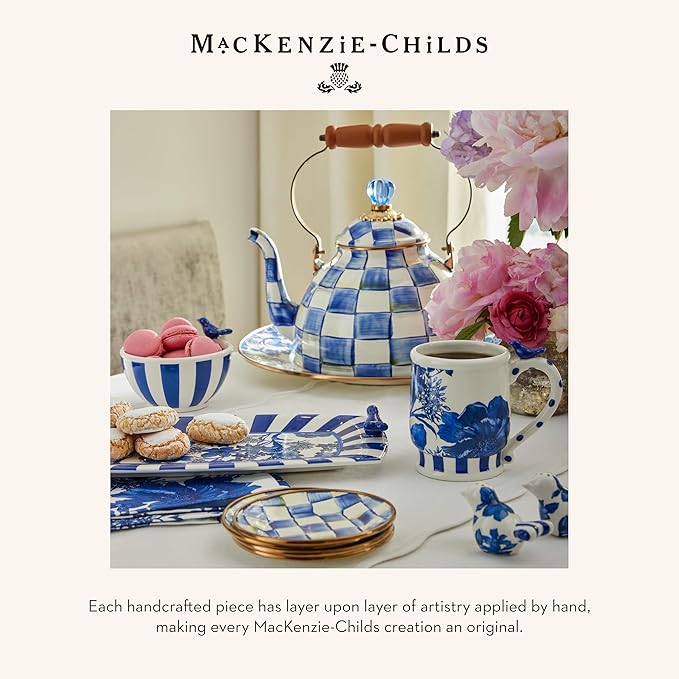 MACKENZIE-CHILDS Enamel Everyday Bowl, Serving Bowl for Entertaining, Large, Blue-and-White Royal Check