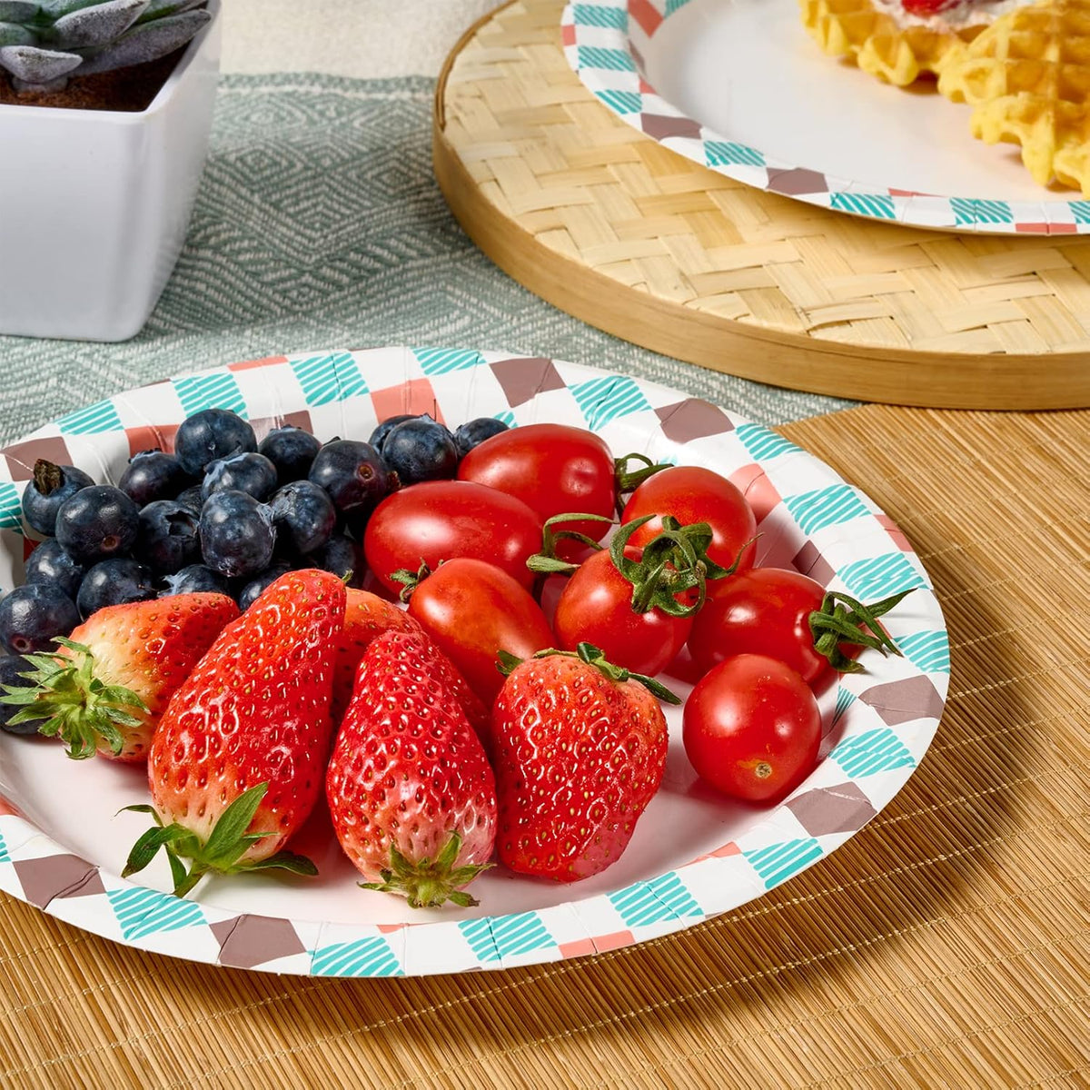 FOCUSLINE 360pack Paper Plates 8.375 Inch, Disposable Paper Plate Bulk 360 Count, Soak-Proof & Cut-Proof Bulk Plate for Parties, Picnic and Family Gatherings.