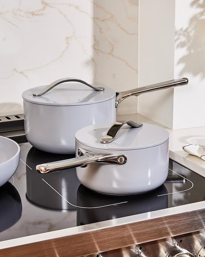 Caraway Nonstick Ceramic Sauce Pan with Lid (1.75 qt) - Non Toxic, PTFE & PFOA Free - Oven Safe & Compatible with All Stovetops (Gas, Electric & Induction) - Sage