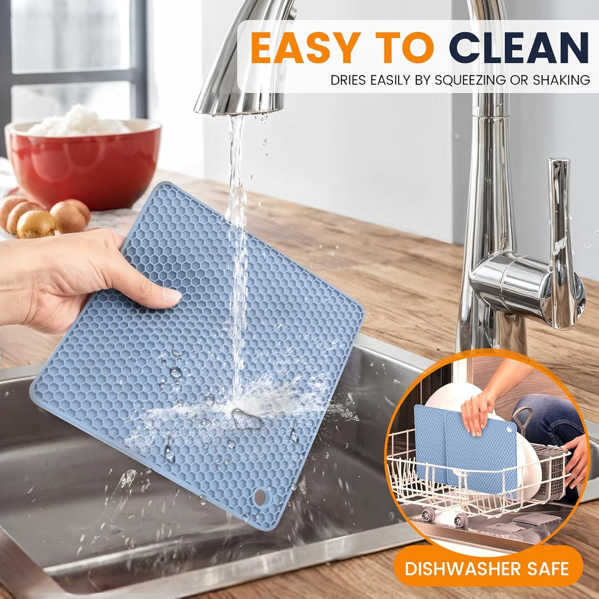 Silicone Trivet Mats 4 Heat Resistant Pot Holders Multipurpose Non-Slip Hot Pads for Kitchen Potholders, Drying mat, Jar Opener, Spoon Holder, Coaster.(Blue)
