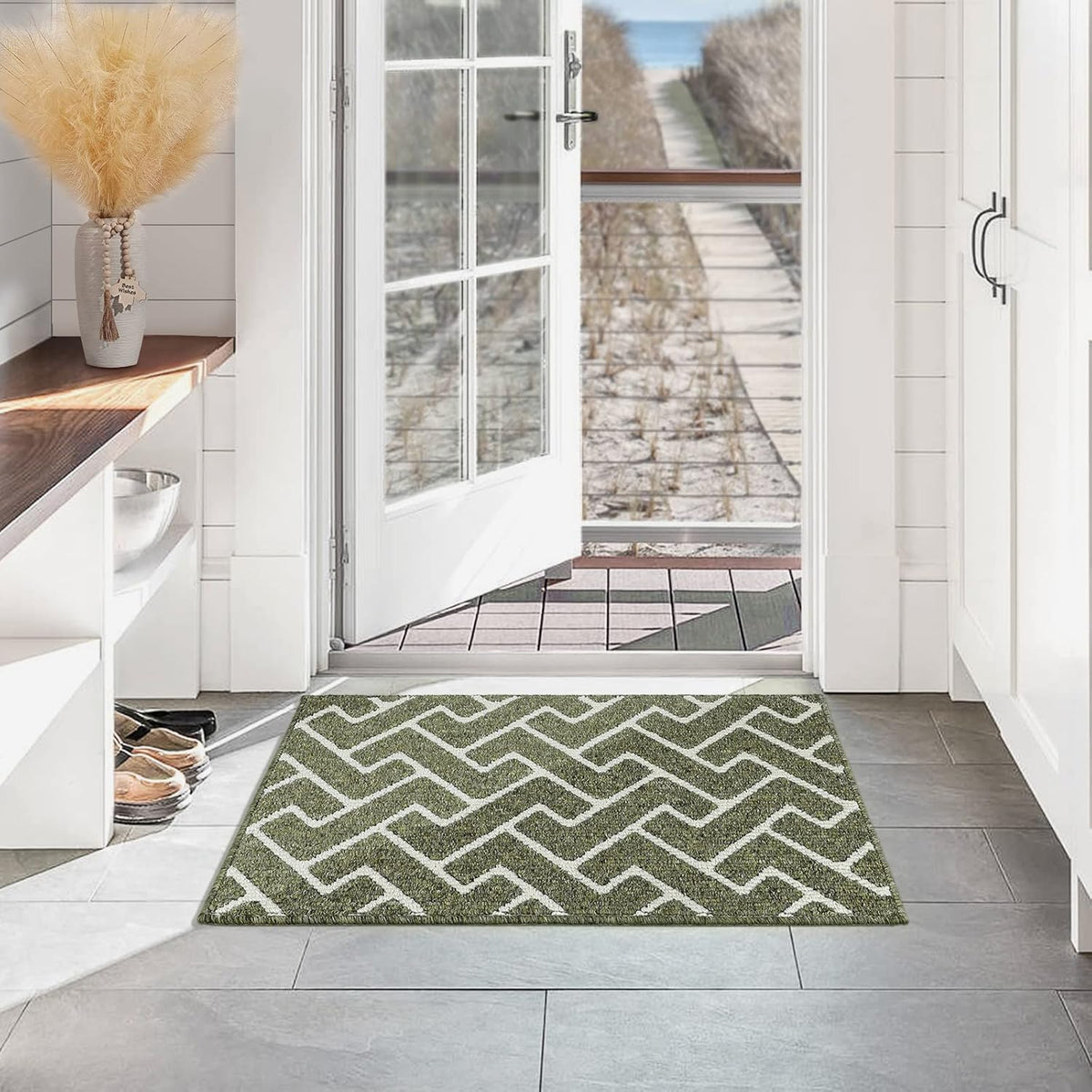 hicorfe Kitchen Rugs and Mats,Kitchen Mats for Floor,36"x59" Non Slip Runner Rug,Absorbent Resist Dirt Comfort Standing Mat Machine Washable for Entryway,Hallway,Front of Sink(Green)