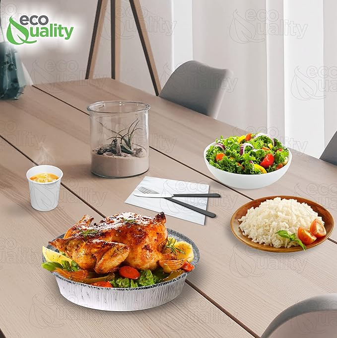 EcoQuality (250 Pack - 9 Inch Disposable Round Aluminum Foil Take-Out Pans - Disposable Tin Containers, Perfect for Baking, Cooking, Catering, Parties, Restaurants (No Lids)