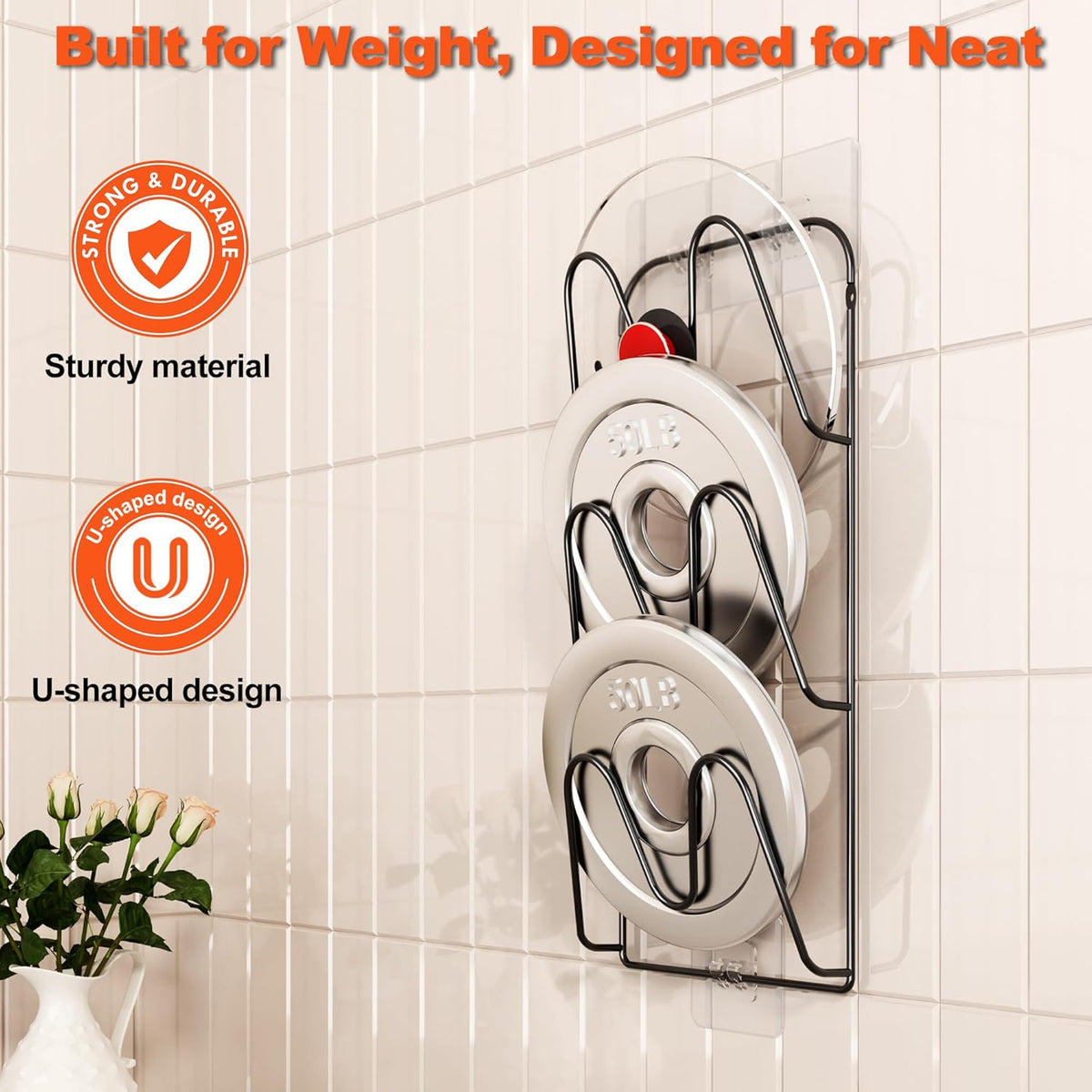 2 Pack Pot-Lid-Organizer, 6-Tier Pots and Pans Lid Organizer Under Cabinet, No Drilling, Rustproof, Lid-Organizers-Inside-Cabinet for Small-Space-Solution & Kitchen Cabinet Organization