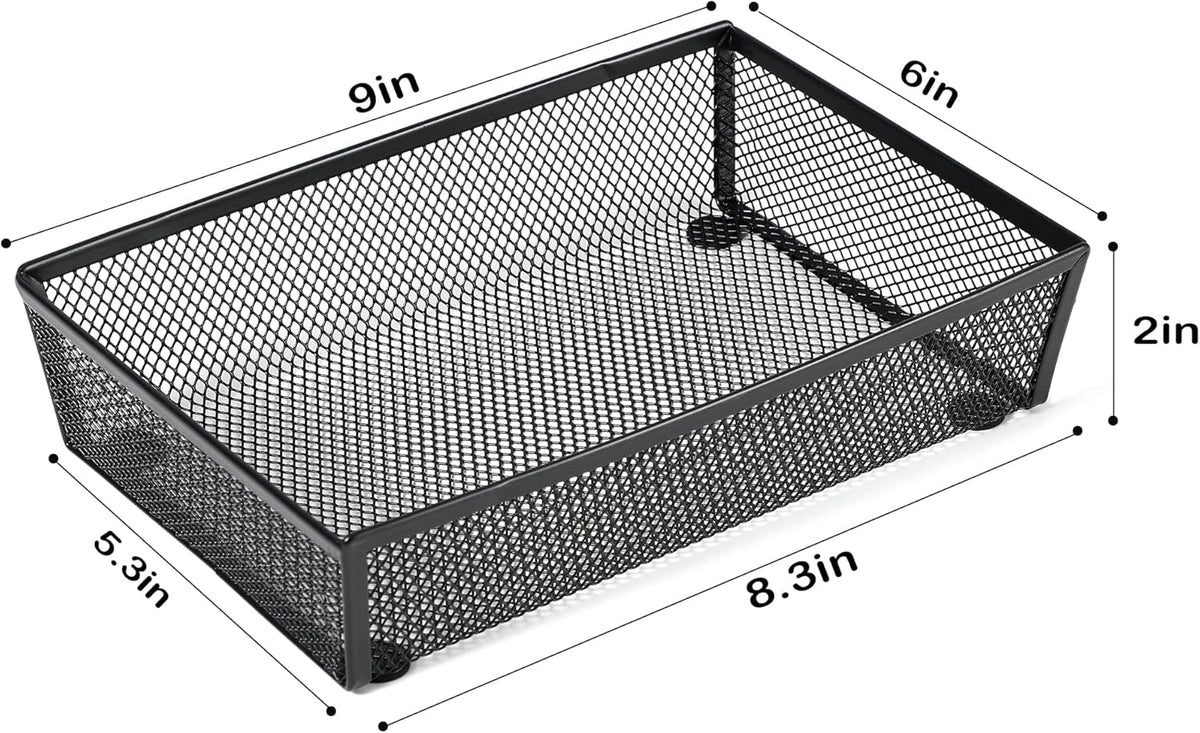 BYCY 4 Pack Silverware Drawer Organizer, Mesh Utensil Organizer for Kitchen Storage, Black Steel Metal Mesh Tray for Flatware Fork Spoon Knife (9 x 6 x 2 Inch,black)