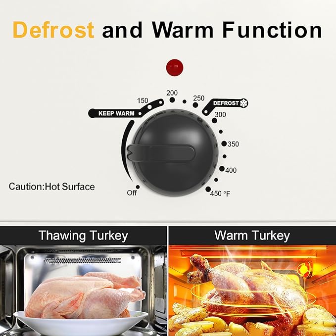 Sunvivi 22-Quart Roaster Oven with Visible Glass Lid, Sunvivi Electric Roaster with Removable Pan & Rack, 150-450°F Full-Range Temperature Control with Defrost/Warm Function, Stainless Steel, White