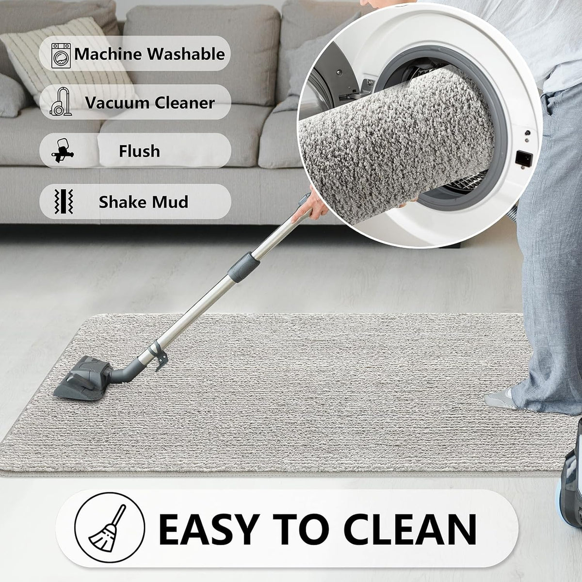 REFETONE Indoor Doormat, Front Door Mat 24"x36" Absorbent Rubber Backing Non Slip Back Door Mats, Washable Low-Profile Inside Floor Mat Door Rugs for Entryway, Resist Dirt Mud Mat for Dogs, Grey