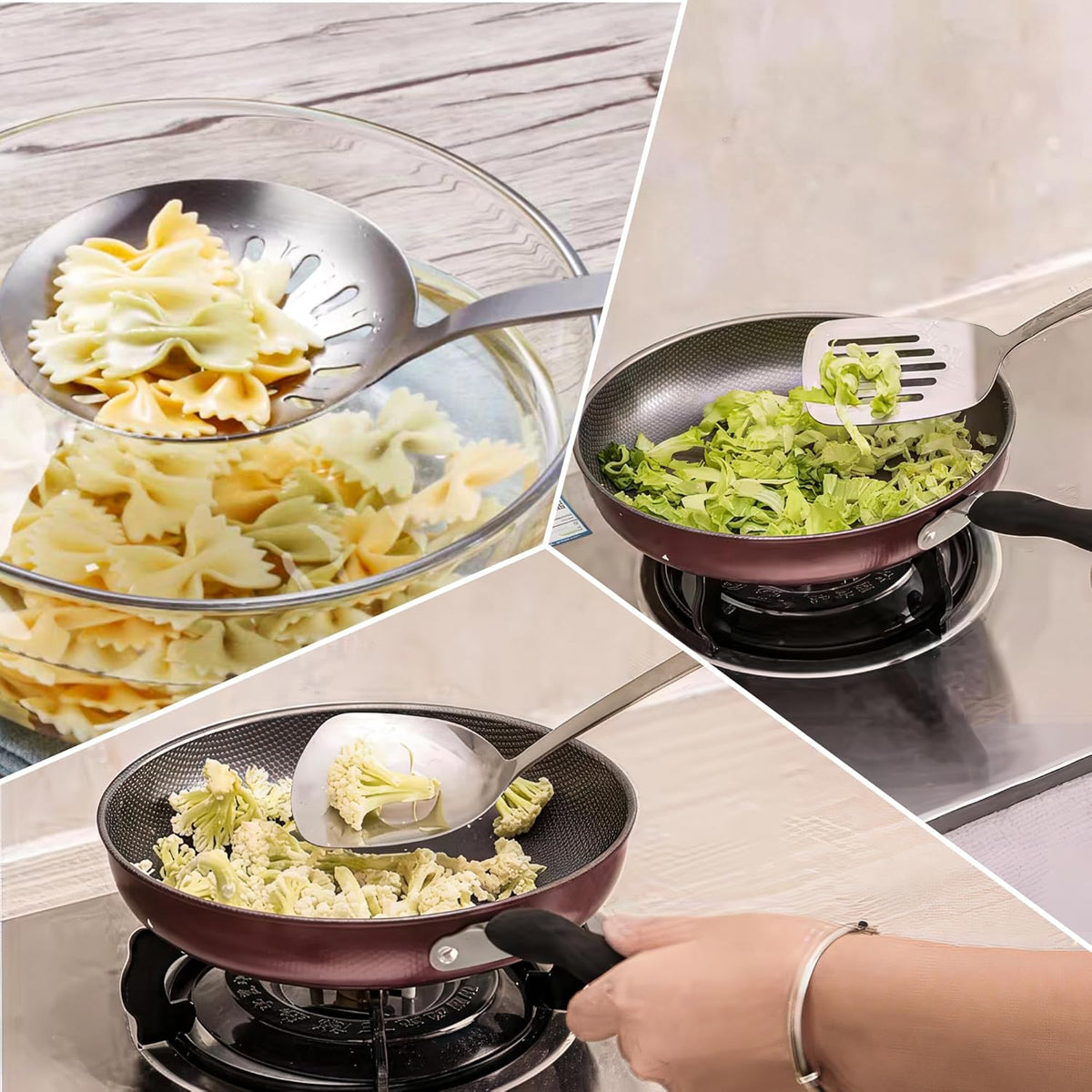 FJNATINH Spatula and Ladle - Set of 2 Wok Tools - Universal Wok Ladle and Spatula - Stainless Steel Cooking Utensils and Wok Accessories,14"-15"