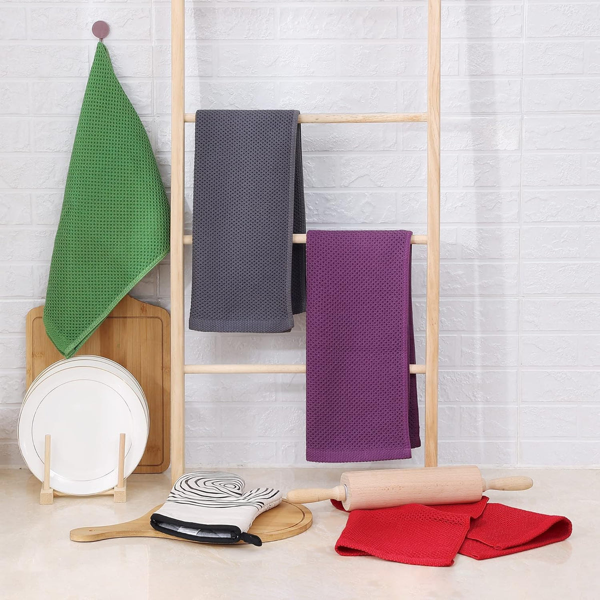 Homaxy 100% Cotton Waffle Weave Kitchen Dish Towels, Ultra Soft Absorbent Quick Drying Cleaning Towel, 13 x 28 Inches, 12-Pack, Purple