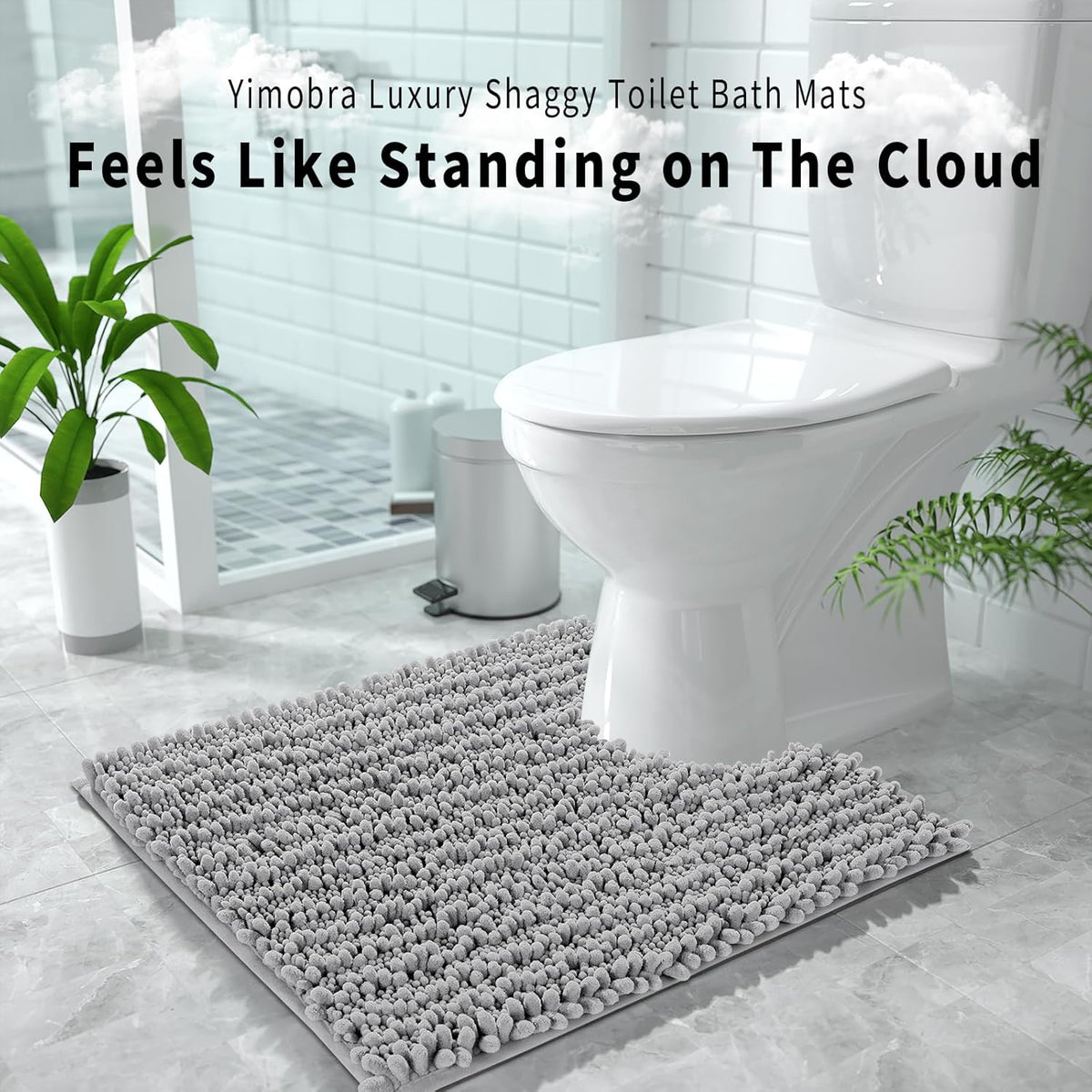 Yimobra Toilet Rug U Shaped Washable 24x20 Inch - Ultra Soft Absorbent Chenille Bath Rugs for Toilet, Quick Dry & Machine Washable, Non Slip Contour Bathroom Mat, Gray