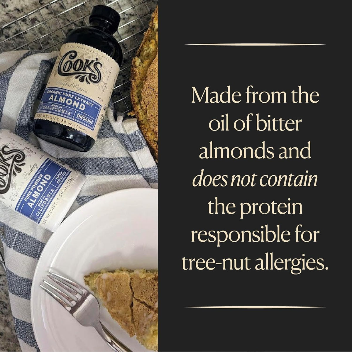 Cook’s, Pure Almond Extract for Baking, Cooking, and Mixology, Allergen Free Almond Flavoring Extract, 16 oz