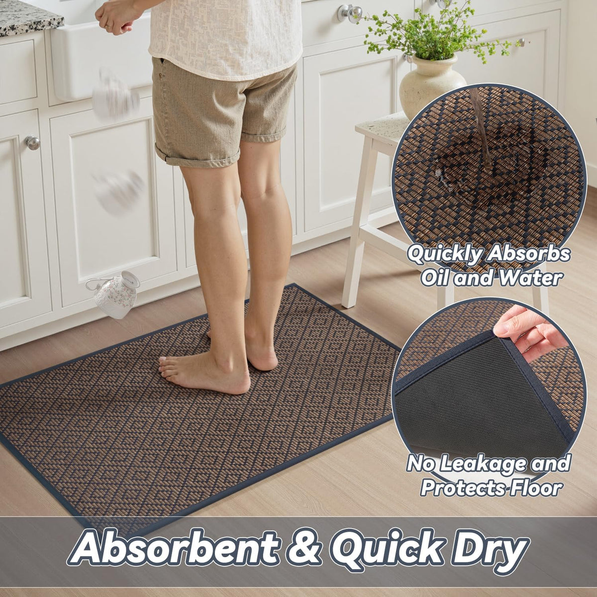 PADOOR Kitchen Runner, Rubber Backed Kitchen Runner Rugs Non Skid Washable, Super Absorbent Kitchen Mats for Floor Front of Sink, 20"x70" Blue