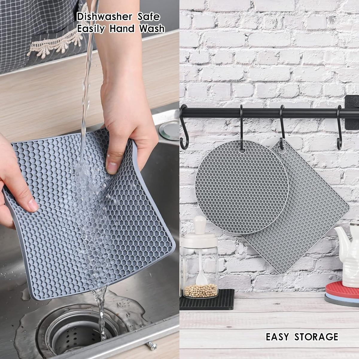 Silicone Trivets for Hot Dishes, Silicone Pot Holders for Tabletop, Trivet Mat Hot Pads for Kitchen, Trivets for Hot Pots and Pans, Heat Resistant Mats for Quartz Countertop Pad Set 4 Blue
