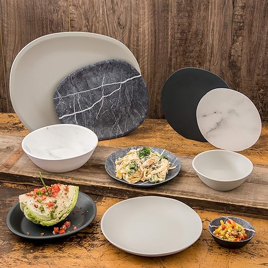 Carlisle FoodService Products Ridge Reusable Plastic Bowl for Home and Restaurant, Melamine, 22 Ounces, Cement, (Pack of 12)