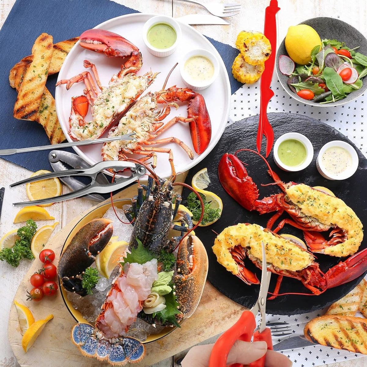 62 Pcs Crab Lobster Crackers and Picks Seafood Tools Set Includes 8 Butter Warmers, 8 Crab Leg Crackers and Forks, 2 Seafood Scissors, 8 Lobster Shellers, 28 Tealight Candles
