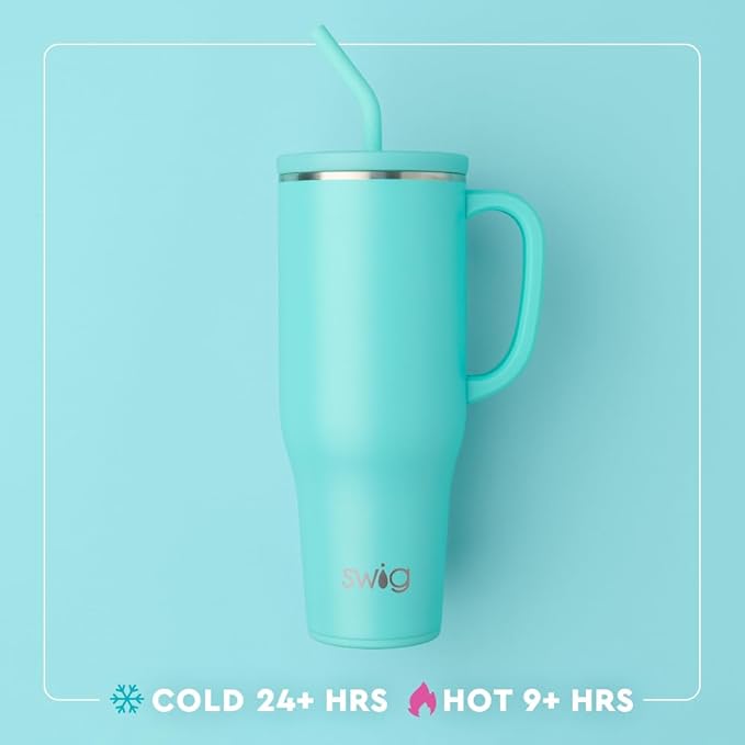 Swig Life 40oz Mega Mug, 40 oz Tumbler with Handle and Straw, Cup Holder Friendly, Dishwasher Safe, Extra Large Insulated Tumbler, Stainless Steel (Sun Chaser)