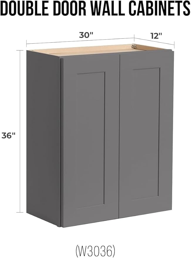 Wall-Mounted Cabinet – Solid Wood Shaker Style Medicine Cabinet with Adjustable Shelves & Soft-Close Doors for Bathroom, Kitchen, and Office Storage (Pebble Gray, 39" W x 12" D x 36" H)