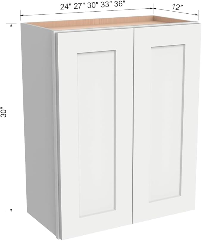 Wall-Mounted Cabinet – Solid Wood Shaker Style Medicine Cabinet with Adjustable Shelves & Soft-Close Doors for Bathroom, Kitchen, and Office Storage (Origami White, 42" W x 12" D x 30" H)