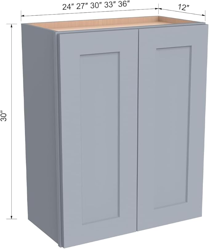 Wall-Mounted Cabinet – Solid Wood Shaker Style Medicine Cabinet with Adjustable Shelves & Soft-Close Doors for Bathroom, Kitchen, and Office Storage (Grey, 30" W x 12" D x 30" H)