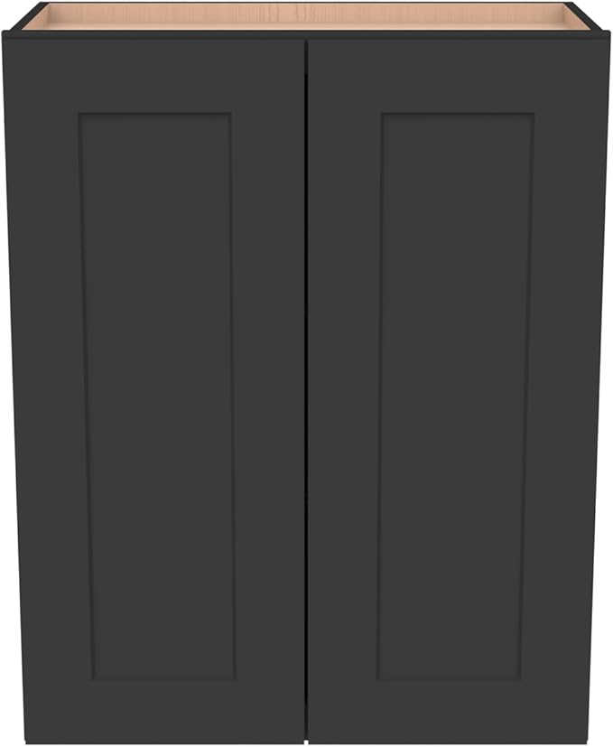 Wall-Mounted Cabinet – Solid Wood Shaker Style Medicine Cabinet with Adjustable Shelves & Soft-Close Doors for Bathroom, Kitchen, and Office Storage (Charcoal Black, 36" W x 12" D x 30" H)