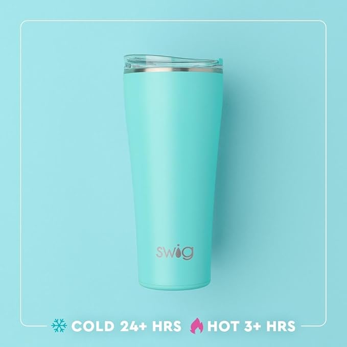 Swig Life 32oz Insulated Tumbler, Travel Coffee Tumbler with Lid, Cup Holder Friendly Travel Coffee Mug, Stainless Steel, 32 oz, Reusable Insulated Mug with Lid (Giddy Up)