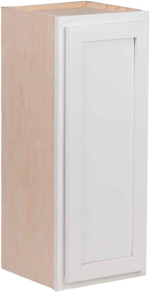 Quicklock RTA (Ready-to-Assemble) 42" Tall Wall Kitchen Cabinets - Shaker Style | 100% Hardwood | Made in America | Soft Close Hardware (Pure White, 12" D x 15" W x 42" H)