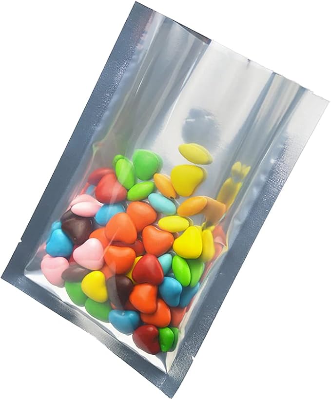 Silver Aluminum Foil Pouch Heat Seal Front Window Plastic Mini Open Top Flat Vacuum Packaging Mylar Bag Food Small Sample Mylar Storage with Tear Notch (1000, 9x13cm(3.5x5.1 inch))
