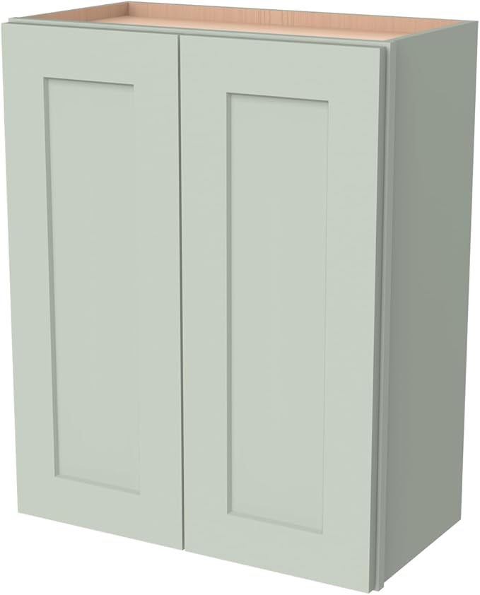 Wall-Mounted Cabinet – Solid Wood Shaker Style Medicine Cabinet with Adjustable Shelves & Soft-Close Doors for Bathroom, Kitchen, and Office Storage (Jade Green, 33" W x 12" D x 30" H)