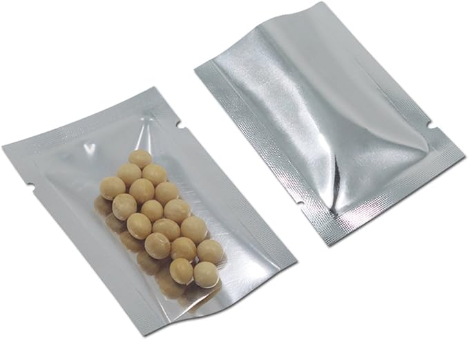 Silver Aluminum Foil Pouch Heat Seal Front Window Plastic Mini Open Top Flat Vacuum Packaging Mylar Bag Food Small Sample Mylar Storage with Tear Notch (200, 6x9cm(2.3x3.5 inch))